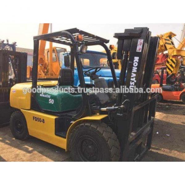 Used komatsu forklift 5 ton, FD50 , triplex stage, 3 stage, Japan original #1 image